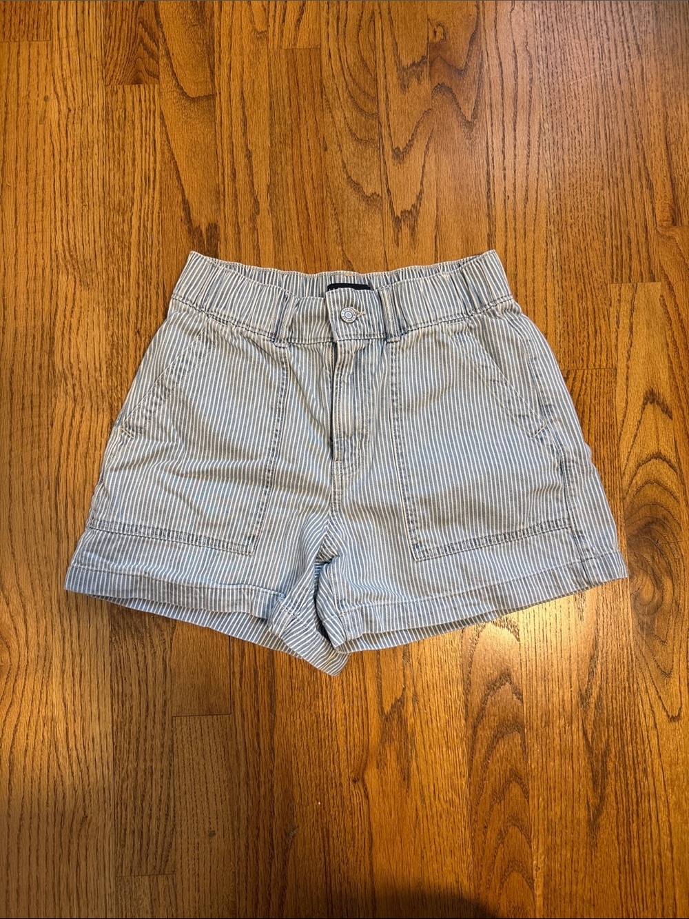 GAP Light Blue and White Striped High-Waist Utility Shorts